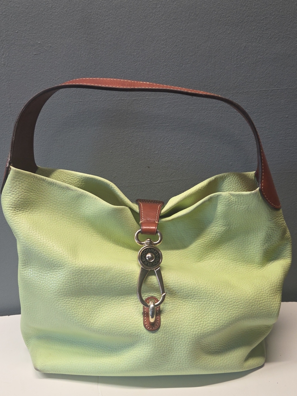 Dooney & Bourke Lime Green Leather Hobo with Brown Trim